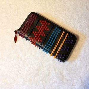 Christian Louboutin Panettone Black Multi-Color Spike Zip Wallet
